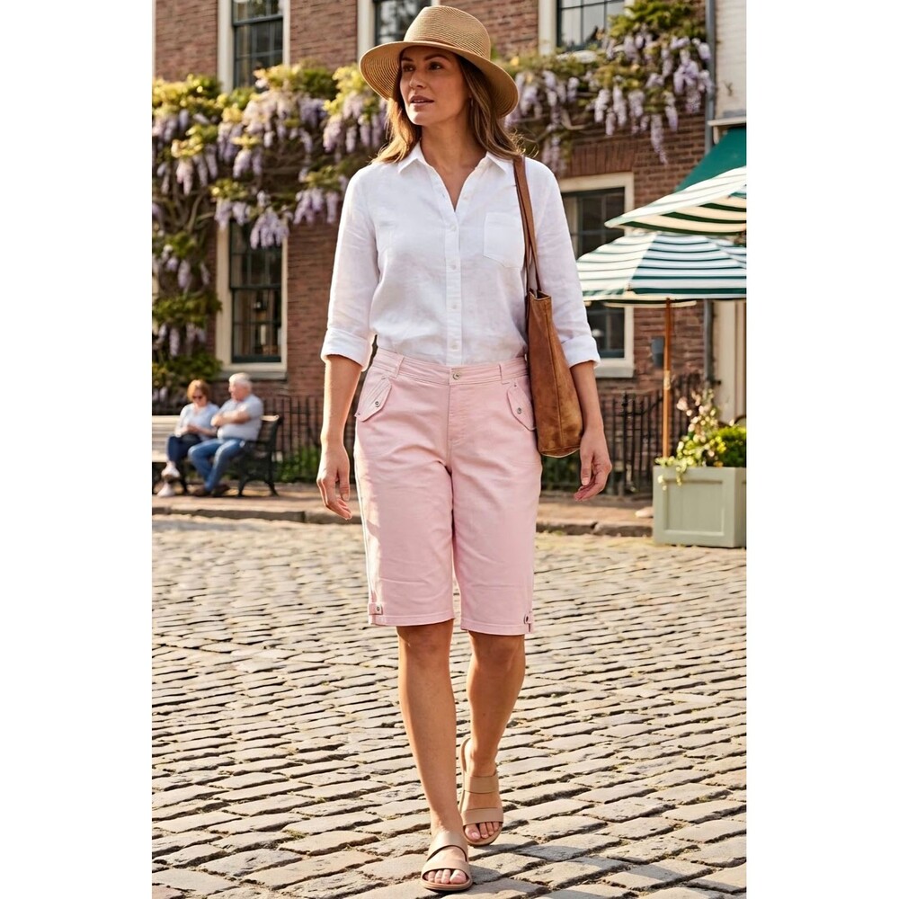 Gloria Vanderbilt Women's Light Pink Cargo Bermuda Shorts (Size 12)